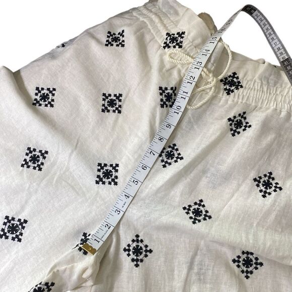 HOUSE OF HARLOW 1960 Embroidered Linen Blend palazzo Elastic Waist Pants - Picture 8 of 13